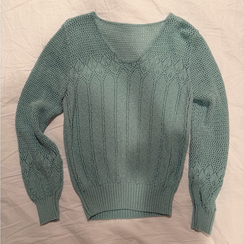 Vintage Mint V-Neck Knit Sweater